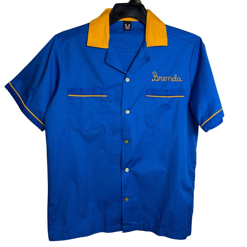 Hilton Bowling Retro Shirt Blue Gold "Brenda" Lung Restless Team S NWOT